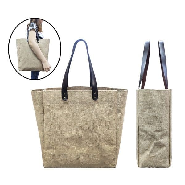 BGTS082 – Jute Tote Bag with PU Leather handles (Big)